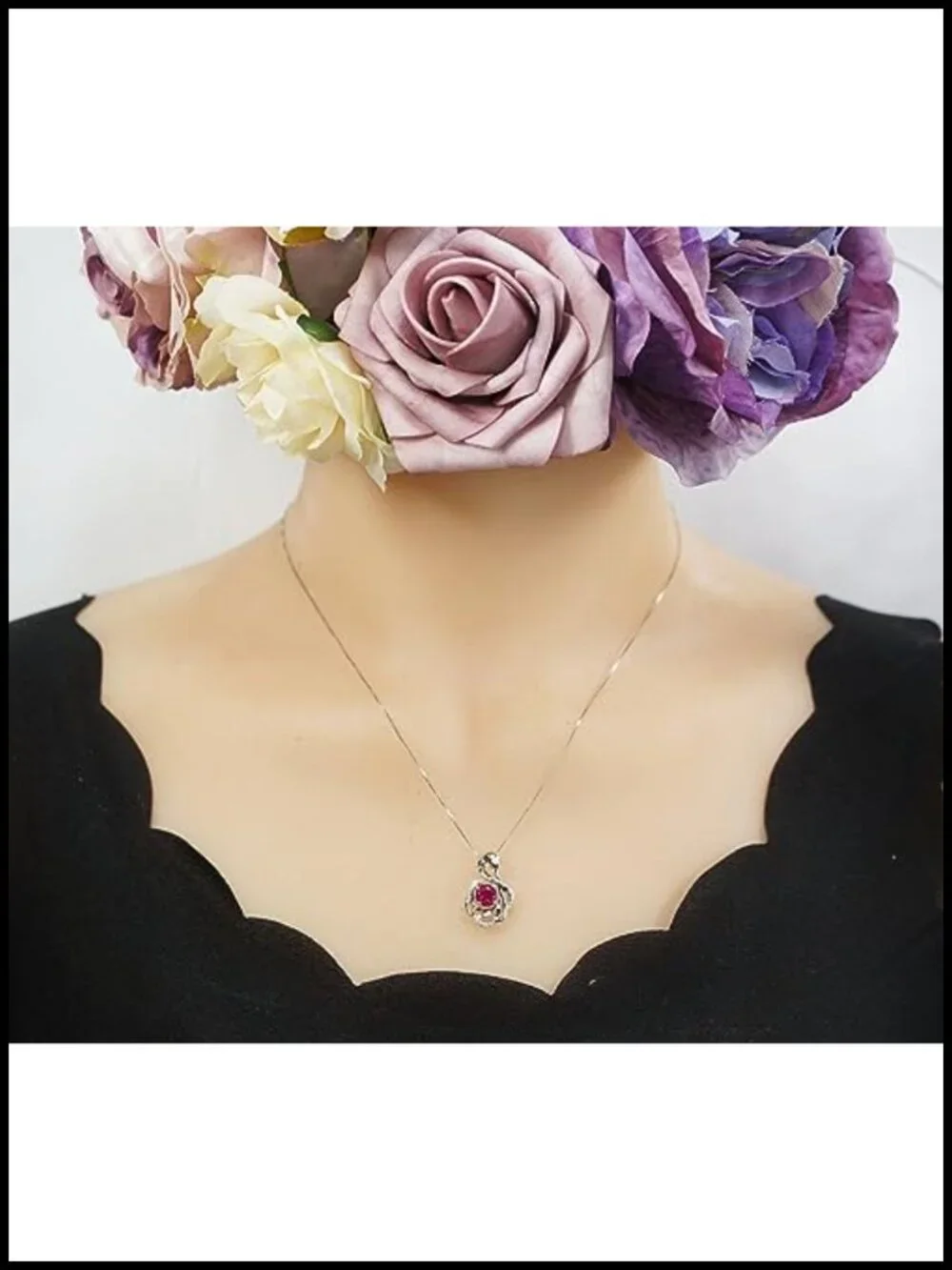 18K Gold Plated Over Solid Sterling Silver Ruby Pendant Necklace Adjustable